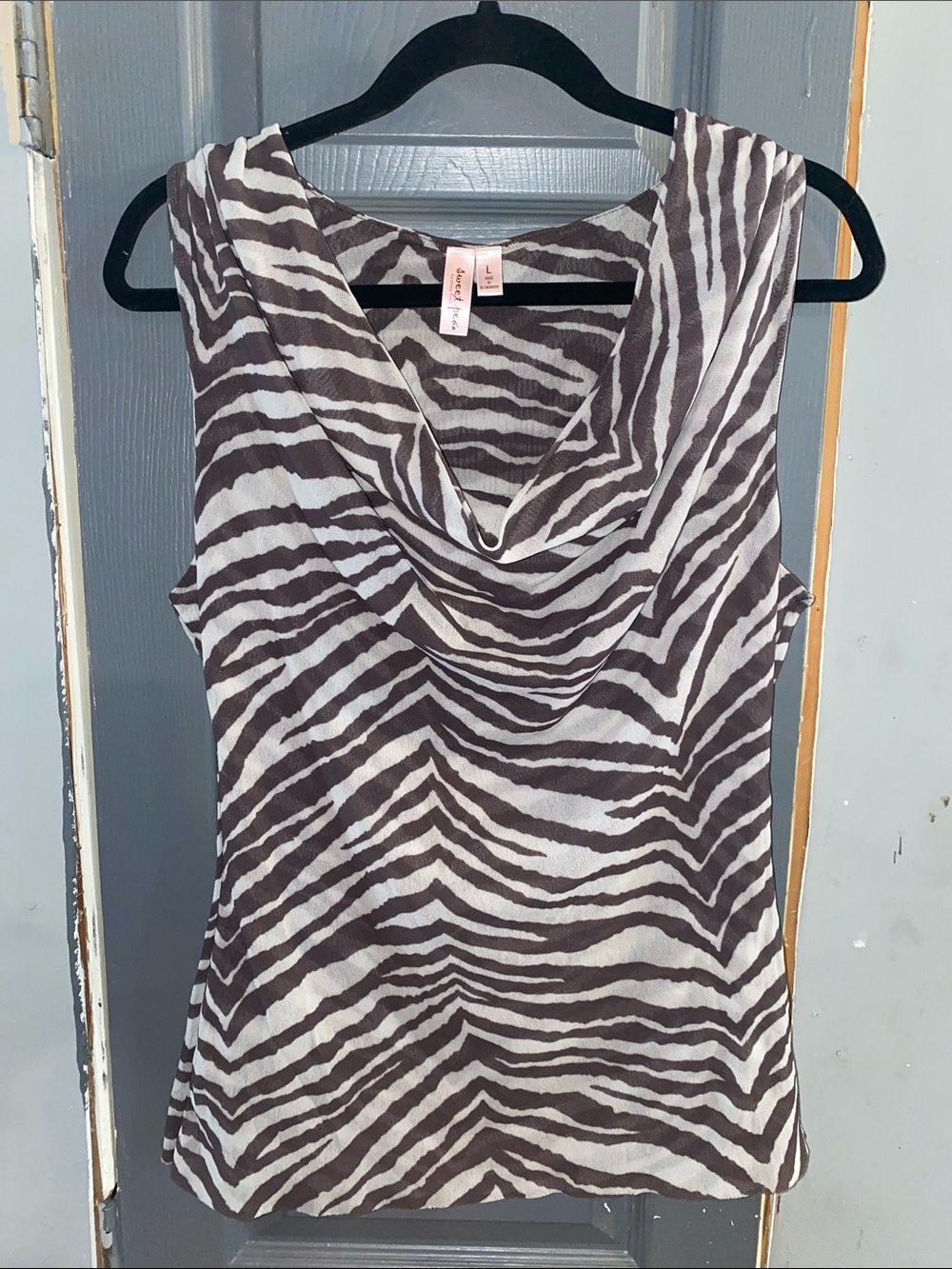 Sweet Pea Zebra-Print Cowl Neck Tank Top - Brown & WhiteG-11